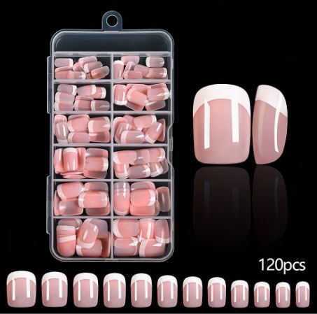 ensemble de 120 faux ongles courts carrés roses en 12 tailles différentes – Image 2