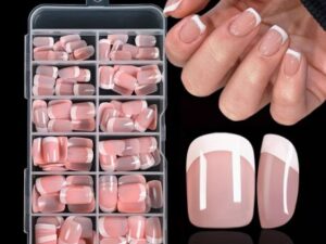 ensemble de 120 faux ongles courts carrés roses en 12 tailles différentes