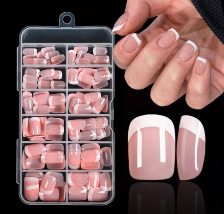 ensemble de 120 faux ongles courts carrés roses en 12 tailles différentes